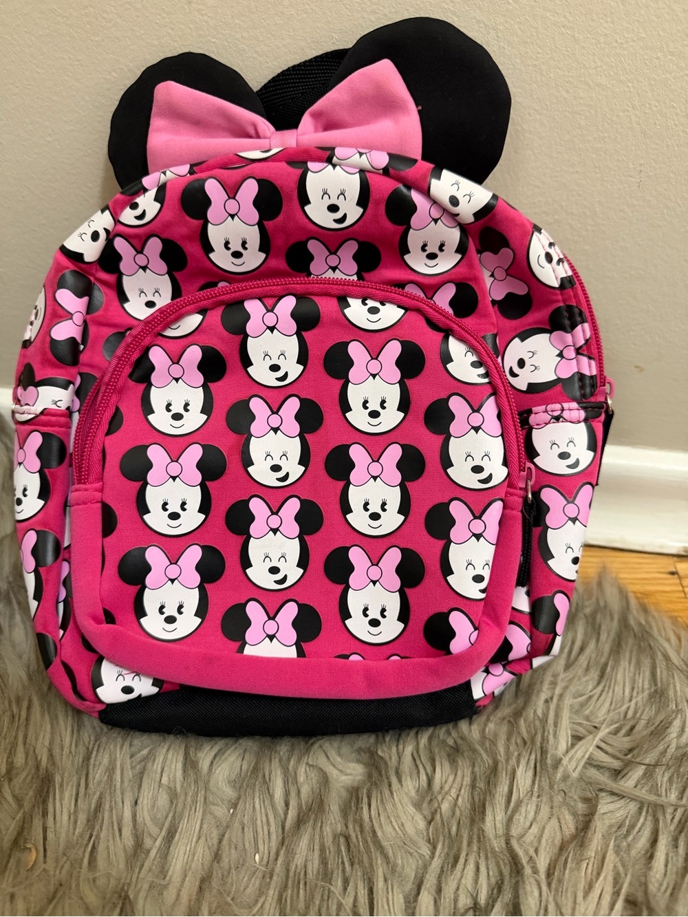 Disney Minnie Mouse Pink and Black Kids Backpack with Bow Ears